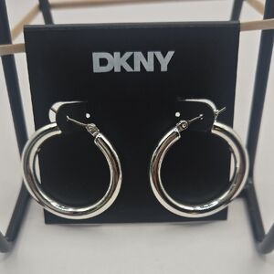 NWT DKNY Shiny Silver Hoop Earrings